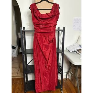 STAUD Red Draped Satin Midi Dress